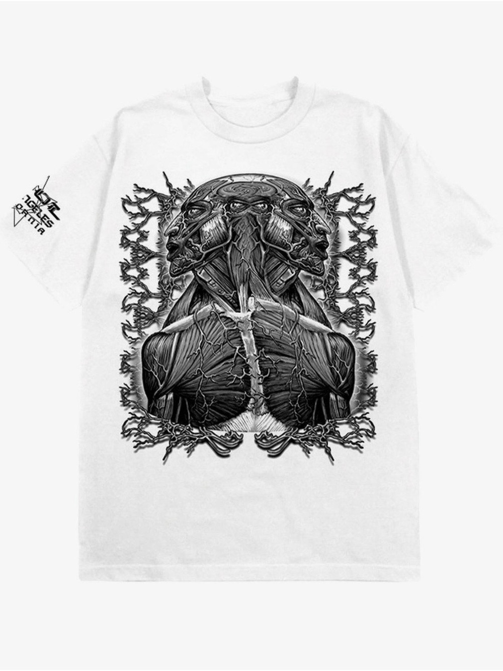 Hot Topic White Tee with Black Tool Anatomy Skull Graphic